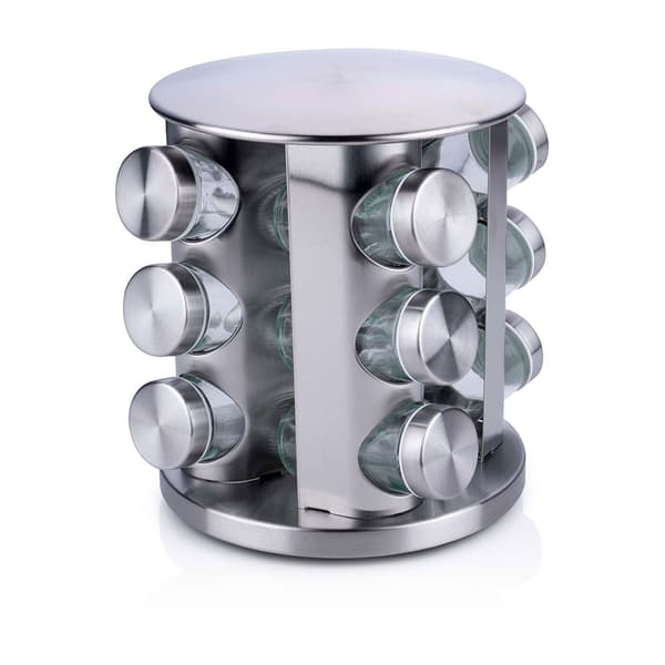 Rotating Spice Rack with 12 Stainless Steel and Glass Jars