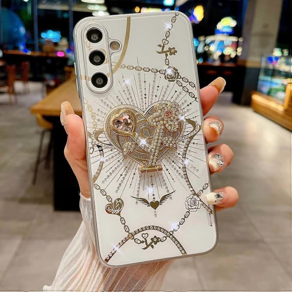 Case for Samsung Galaxy A16 4G/5G with Stand TPU+PC Rhinestones Decor Phone Case - White
