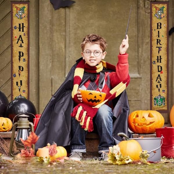 Magical Wizard Happy Birthday Door Banner Hanging on Boy One
