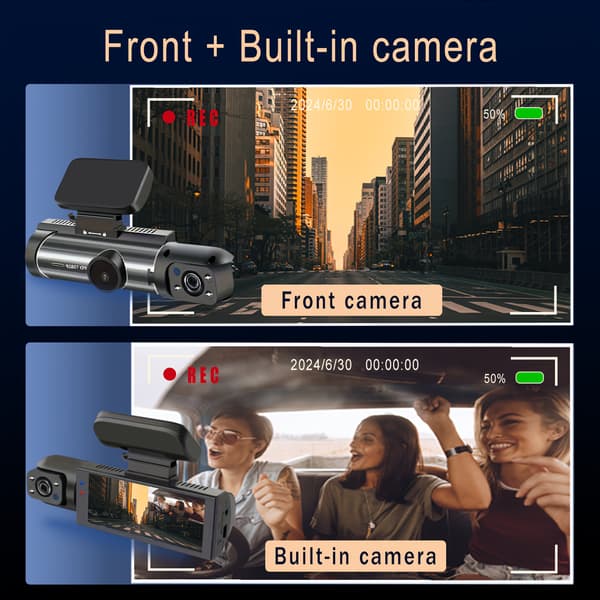 Dashcam for biler Bilkamera med IR-nattsyn Loop-opptak med 3,16 tommers IPS-skjerm