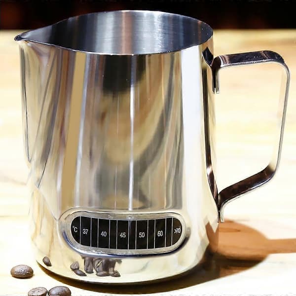 600 ml kaffe latte mjölkskumningskanna i rostfritt stål med termometer