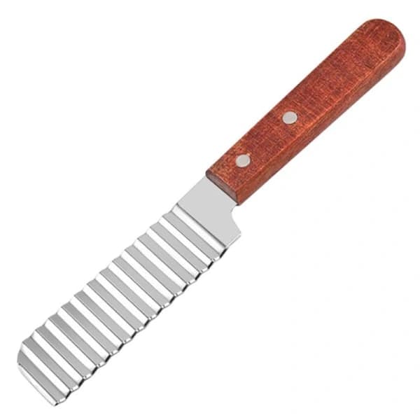 Bølget kniv i rustfrit stål til pommes frites, chips og pynt, sølv 22 x 5 cm