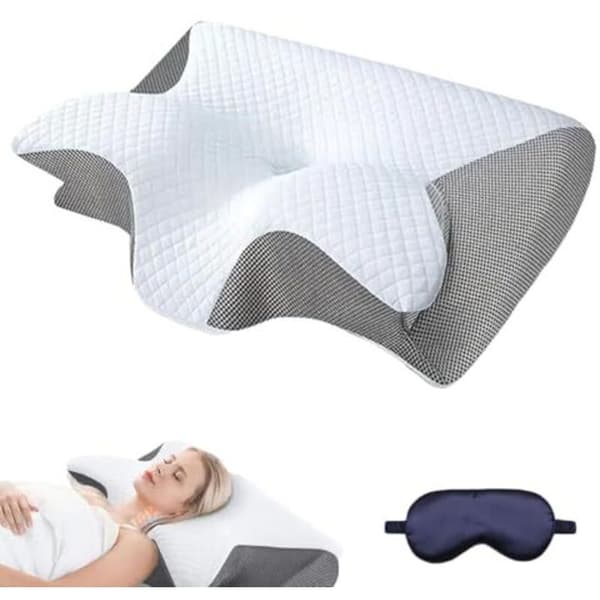 Ergonomisk nakkepute for rygg-, side- og magesovere, ortopedisk sovepute grå