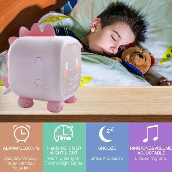 Children's Alarm Clock with Wake-up Light, Sleep Training, Digital Clock, Night Light, LED Timer, Snooze Function, Sunrise Simulator