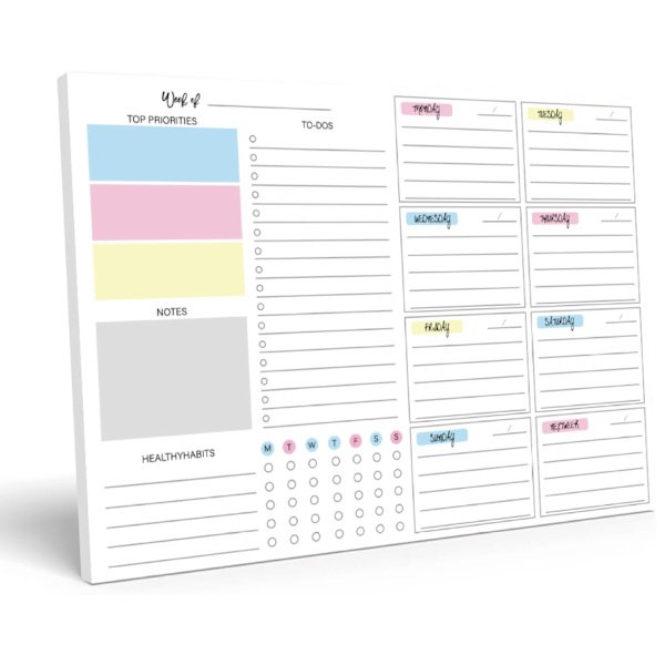 (2-pack) Weekly Planner Notebook, 52 Pages, Includes Weekly Planning Pages, To-Do Lists, and a Tear-Off Page for Storage. B B