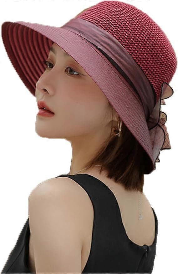 Bredbremmet solhatt for damer, elegant tehatt, UV-beskyttelse, reisehatt, floppy-caps