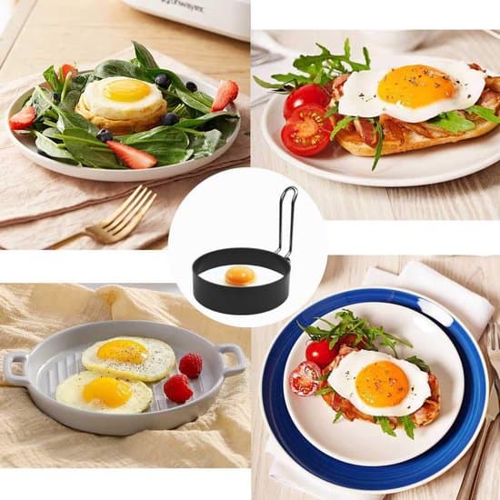 Rund Eggeform - Non-stick eggeform i rustfritt stål - Perfekte runde egg og pannekaker med metallhåndtak - 4-delt sett