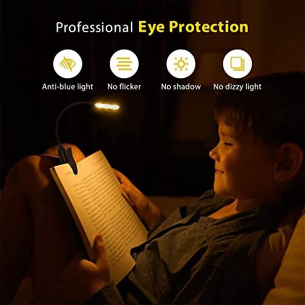 Rechargeable Reading Light Mini 7 LED 3 Levels Reading Lamp Warm Cold White Flexible Lamp Easy Clip-on Night Reading Light