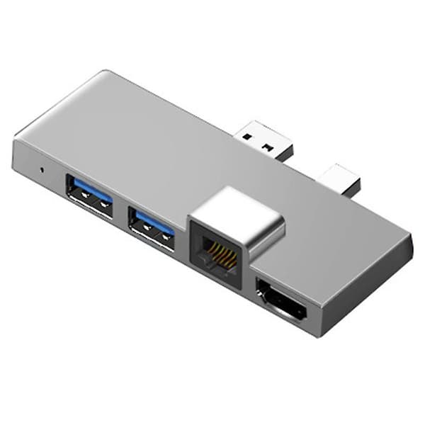 Dockningsstation Hub för Surface Pro 4 5 6 med 4K HDMI-kompatibel TF-kortläsare Gigabit Ethernet 2 USB Silver Silver