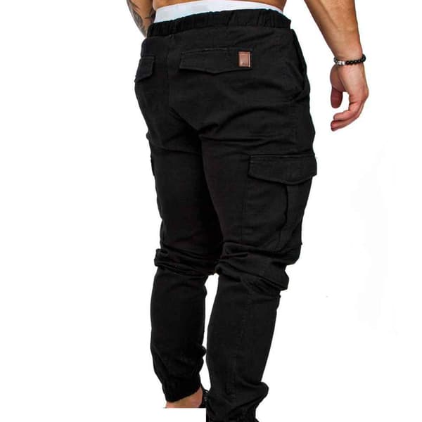 Herre Pocket Bukser Casual Elastisk Snøre Mode Lange Bukser Z X Sort-FA- Sort XL Black XL