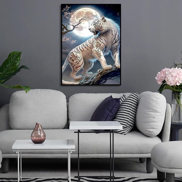 ##/5D-timanttimaalaus-DIY-30x40cm-Hallitseva tiikeri ja kuu##/
