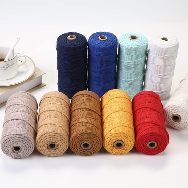 Makramé Garn 3mm x 100m Premium Bomulds Makramé Reb, 4-trådet Snoet Blødt Bomuldsreb, Et af de Mest Perfekte Materialer (Beige)