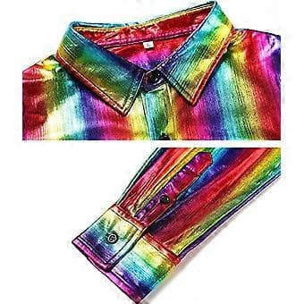 Disco Shirts Men's Shiny Long Sleeve Shirt (XL Multicolor)