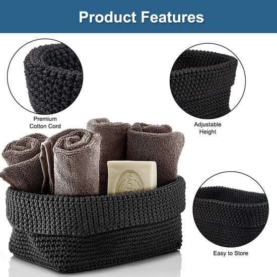 Crocheted Storage Basket - Compact - Black - Synthetic Fiber - 21x13x15.5 cm