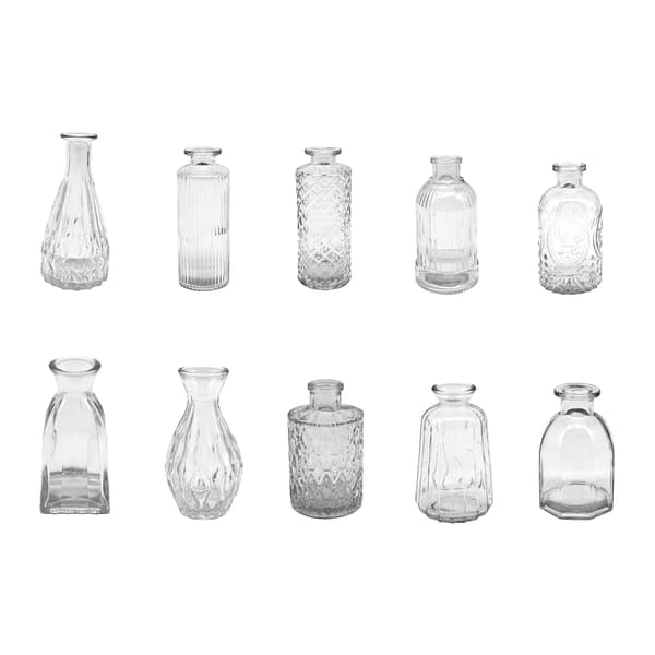 Sett med 10 dekorative vaser i teksturert glass