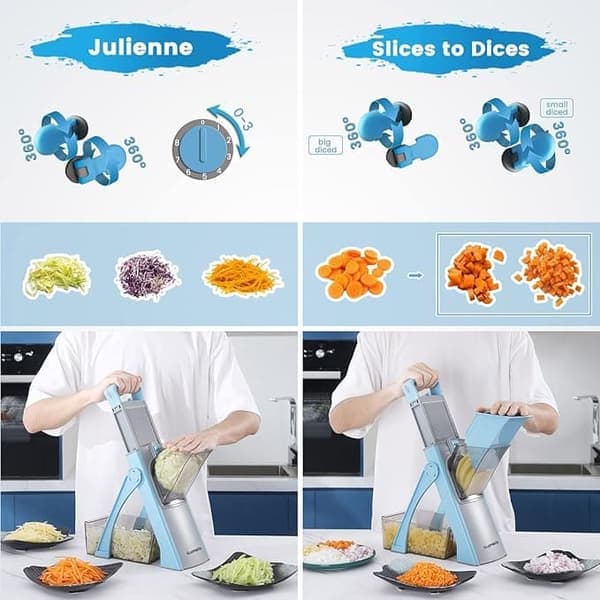 Mandoline Slicer with Adjustable Thickness - Vegetable & French Fry Cutter for Kitchen with Safe Design