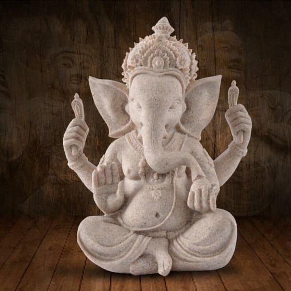 Ganesh Buddha Elephant Traditional Indian Statue Figurine Craft Home Decor Sandstone Sculpture Figure Handmade