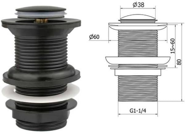 Black Slitless Replacement Sink Drain | Premium Brass Pop