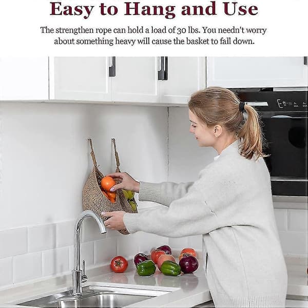 Hanging Onion Storage in String for Pantry, Potato and Garlic Baskets, Boho Wall Baskets 2 pcs