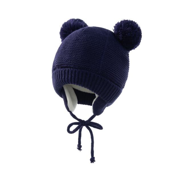 2 st/set Barn Elastisk Mössa Tjock Varm Baby Mössor Pompom Stickad Mössa Öronskydd Vantar Vinter
