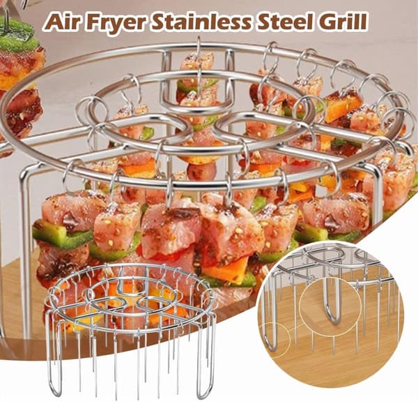 24-pak Airfryer Grillset: 6,5-tommer runde riste og lodrette spyd, 304 rustfrit stål, med kroge til multitasking-madlavning