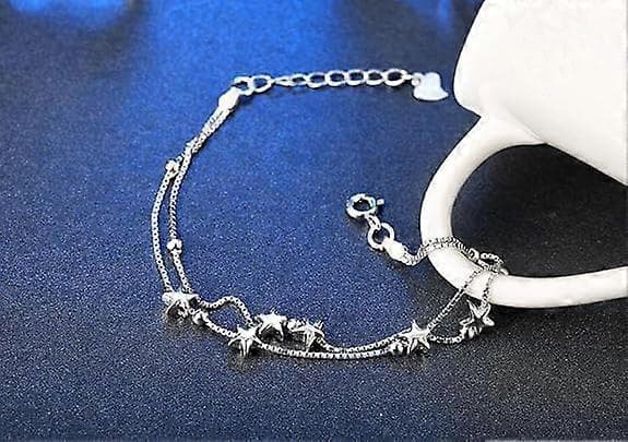 Mini Stars Armbånd Justerbart Berlock Smykke Gave til Kvinner Perler og Stjerner Doble Lag Boxkjede