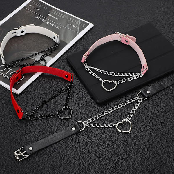 PU læderhalsbånd sort sølv rød Black/Silver Red
