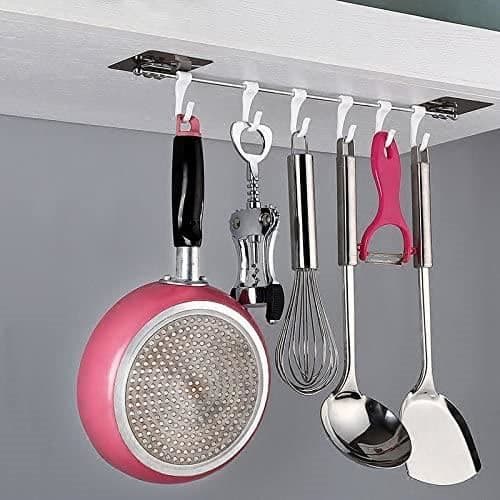 Wall Mounted Kitchen Rack for Utensils, Spatulas, and Pots with Waterproof, Non-Marking Wall Hooks