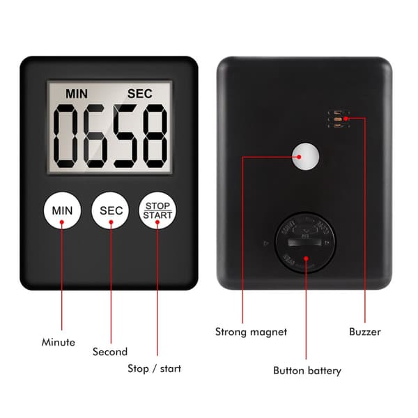 Magnetisk LCD Digital Køkkentimer, Nedtællingsstopur, Madlavningstimer