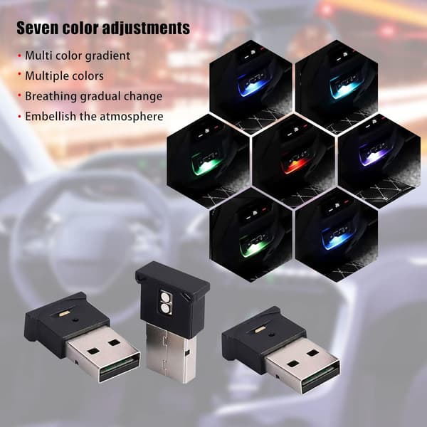 6 stk Mini USB LED-lys, 7 farger RGB bil LED-interiørbelysning 5V Smart USB Smart Light Atmosfærelys, Laptop Tastaturlys