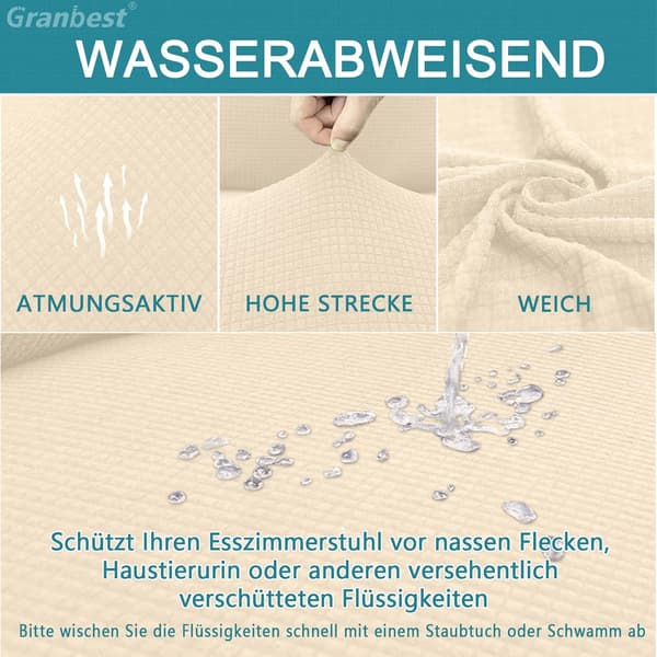 (Beige) 6-pakning Premium Vanntette Elastiske Stolovertrekk for Spisestoler