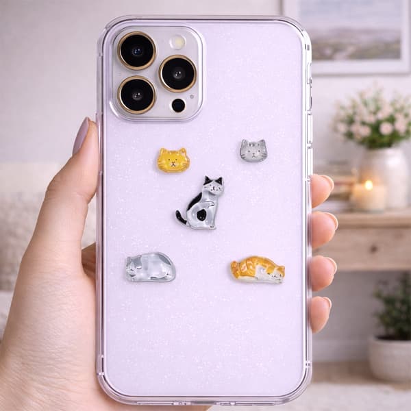 Sett med 3D-klistremerker med katt – Krystallglans, gjenbrukbar PVC