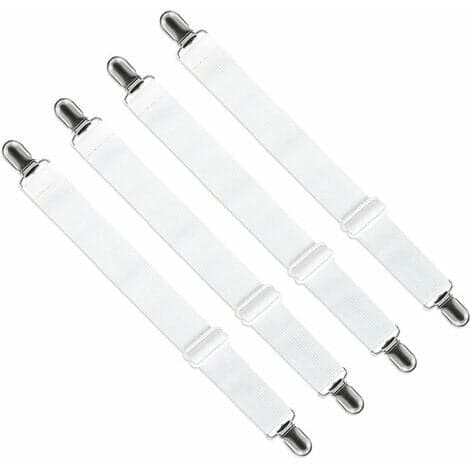 Elastisk lakansträckare, justerbar hållare med klämmor för lakan, soffa, överdrag (vit, 4-pack, förlängd sektion)