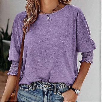 Dame Crew Neck 3/4 Ærme Basic T-shirts Ensfarvet Løs Sød Tunika Top Bluser Basic Tee Bluser Tee Top Casual Tunika Top Hvid S(S Hvid)