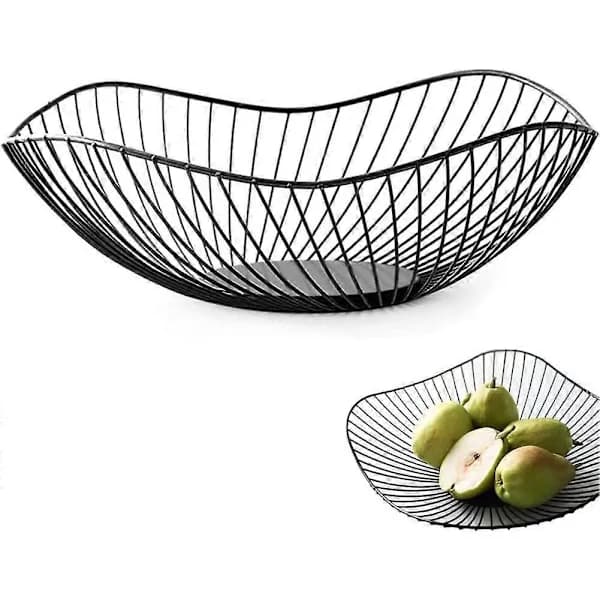 Golden Metal Fruit Plate, Modern Wire Fruit Basket for Kitchen in Black-FY-
