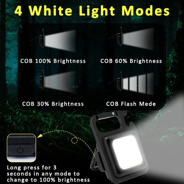Rechargeable Keychain Light, 2-pack, Ultra-bright LED Work Light with High Lumen, Magnet, Clip and Bottle Opener-FX-