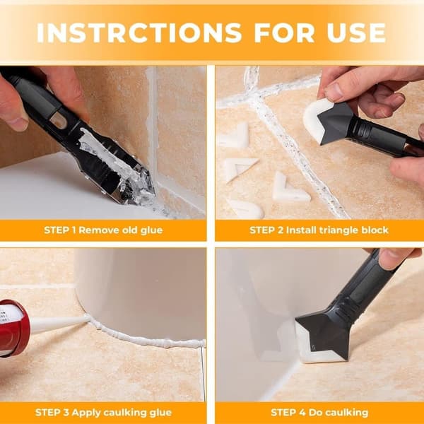 9-piece Silicone Caulking Tool Kit, 3-in-1 Sealant Remover and Finishing Scraper for Bathroom, Kitchen, Windows, Floors