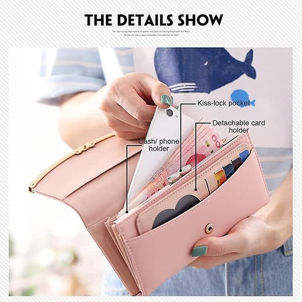 Woolala Women's Cute Bow Wallet Tri-fold Large Capacity Long Wallet