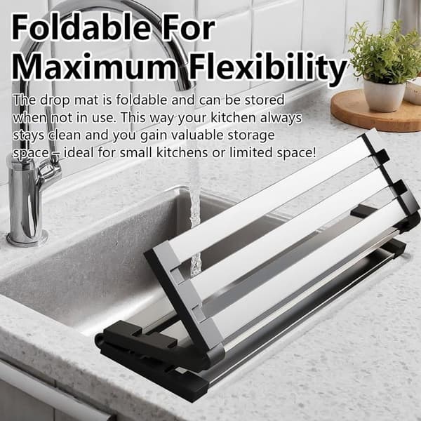Dish Rack, Telescopic Roll-Up Dish Rack Removable Kitchen Storage and Organization Drying Rack Dish Mat for White White