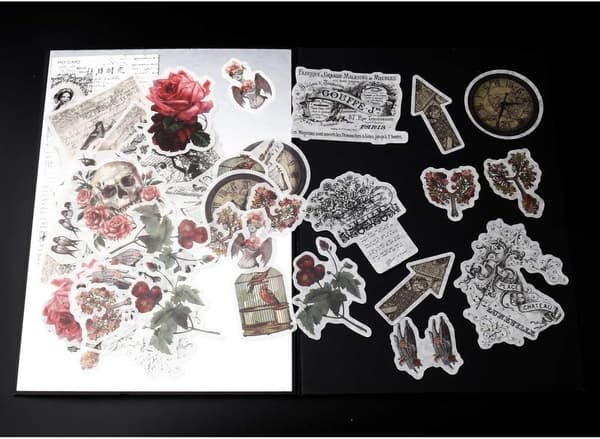 60 kpl Scrapbooking-tarroja, Scrapbooking-tarrat Kukat Kasvit Kuviot Retro Elementti Washi Sti