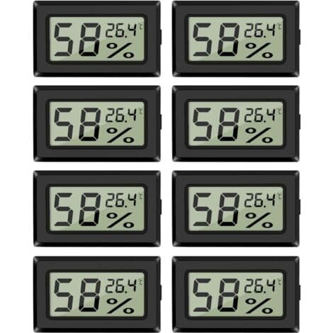 Sæt med 8 mini-hygrometre og termometre, digitale indendørs hygrometre med temperatursensor til drivhuse, biler, kontorer, Celsius (°C)
