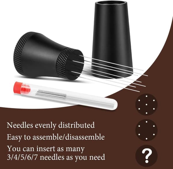 Espresso Distribution Tool with Stand, 0.3mm 7 Needles Espresso Stirrer for Barista, with Extra 10 Replaceable Needles-FY-