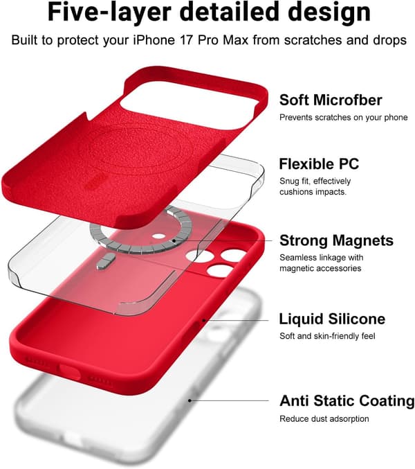 Ultratynt MagSafe-deksel til iPhone 17 Pro Max - Myk silikon og støtsikkert[JUN] iPhone 17 Pro Max Rød iPhone 17 Pro Max Rouge