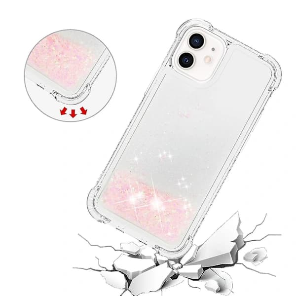 iPhone 12 Mini Deksel Glitter Flytende Transparent Bling Bling Krystallklar Flytende Kvicksand Silikon, A