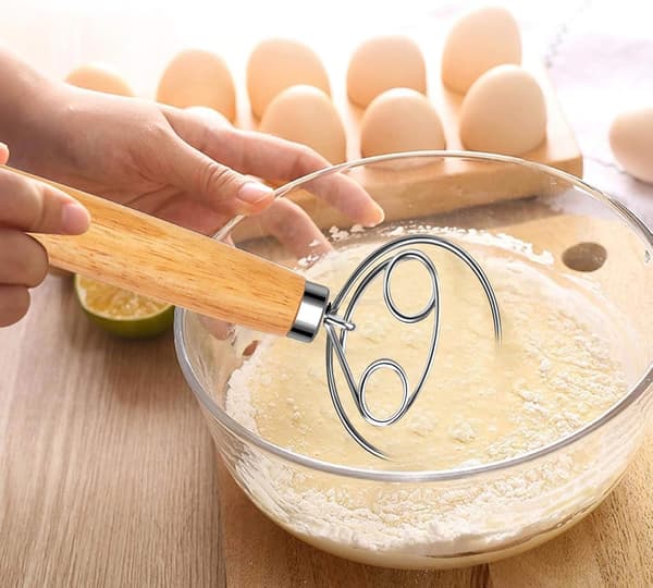 Danish Dough Whisk, Stainless Steel with Dough Hook, Dutch Bread Mixer for Sourdough Baking