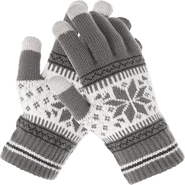 1 par vinter touch screen-handsker, snefnugprintede vinter tykke strikkede handsker sms-handsker varme touchscreen-handsker