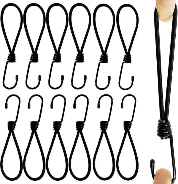 12-pack 6 mm kraftiga gummiband med metallkrokar, 15 cm elastiska spännband för campingtält och kapell