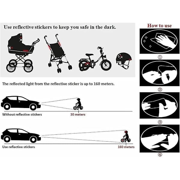 Reflector Decals for Strollers Lighting Kit Reflective Decals Reflective Decals for Strollers, Bicycles, Helmets Decals (silver, ...