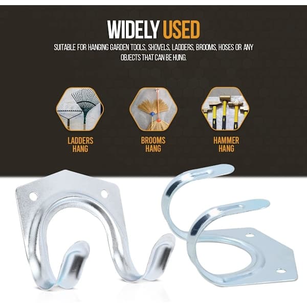 16-pack Tool Garage Hooks Garden Tool Storage Organizer Heavy Duty Hooks for Hanging Ladders, Ropes, Garden and Garage Tools