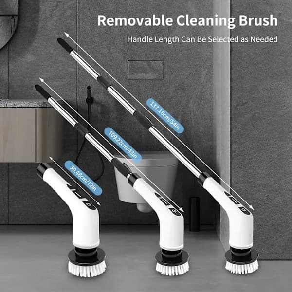 9-in-1 Electric Spin Scrubber with Extension Handle, 25W Cordless Cleaning Brush for Bathroom Kitchen Floor Car, White